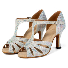 Women's Sparkling Glitter Customized Heel Salsa Latin Dance Shoes