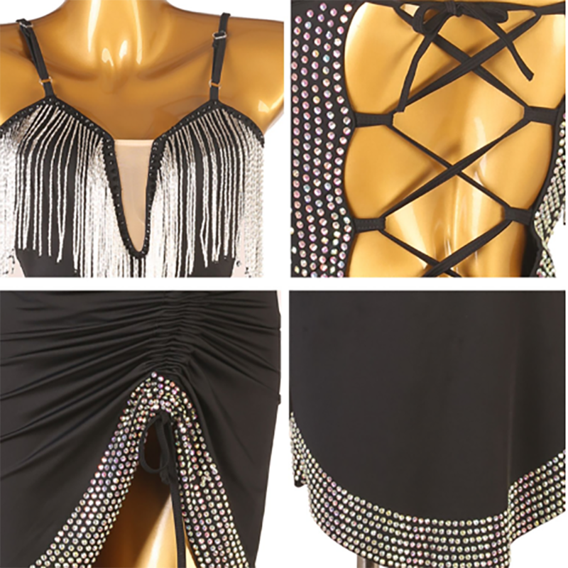 Customisable-Women's Sequin Tassel Latin Dance Dress Rumba Dance Practice Dresses Performance Dresses