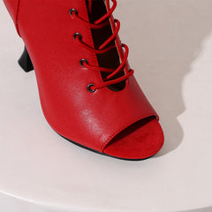 Women's 9.5cm Heel Rubber Sole Leatherette JazShoes Open Toe Dance Heels Boots