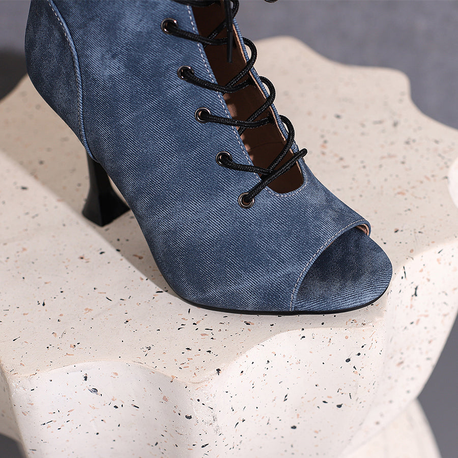 Women's 9.5cm Heel Rubber Sole Leatherette JazShoes Open Toe Dance Heels Boots