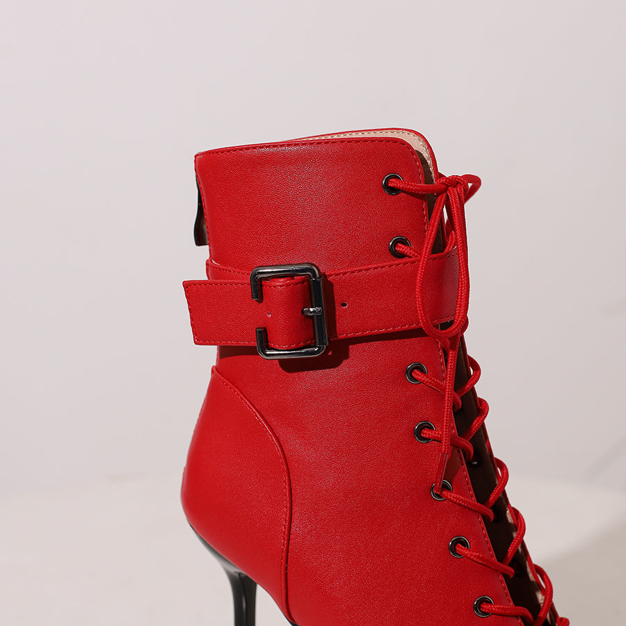 Women's 9.5cm Heel Rubber Sole Leatherette JazShoes Open Toe Dance Heels Boots