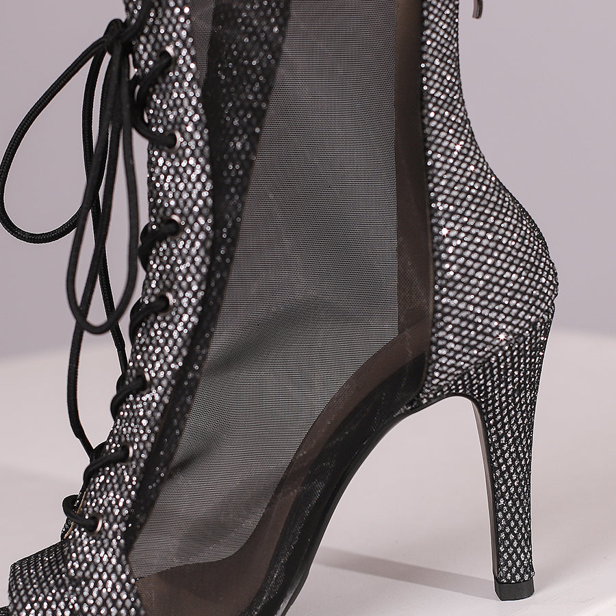 Women's 10cm Heel Rubber Sole Leatherette JazShoes Open Toe Dance Heels Boots