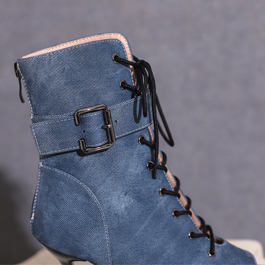 Women's 9.5cm Heel Rubber Sole Leatherette JazShoes Open Toe Dance Heels Boots
