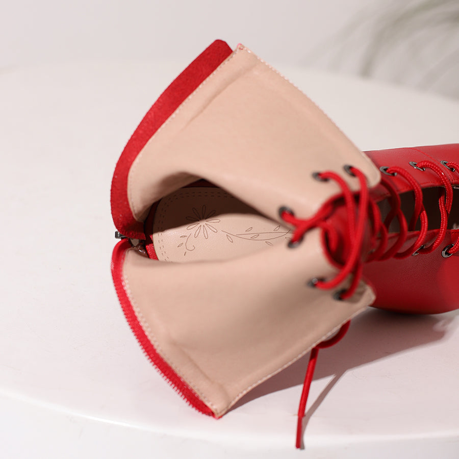 Women's 9.5cm Heel Rubber Sole Leatherette JazShoes Open Toe Dance Heels Boots