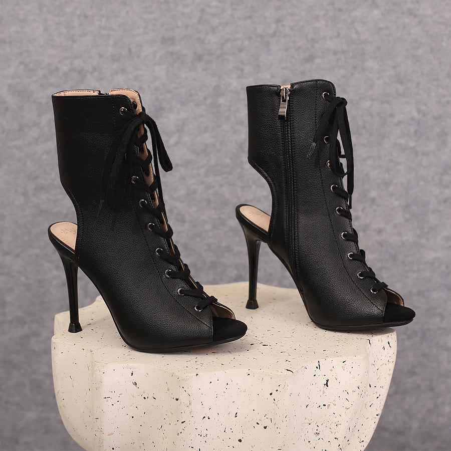 Women's 10cm Heel Rubber Sole Leatherette JazDance Shoes Open Toe Dance Heels Boots