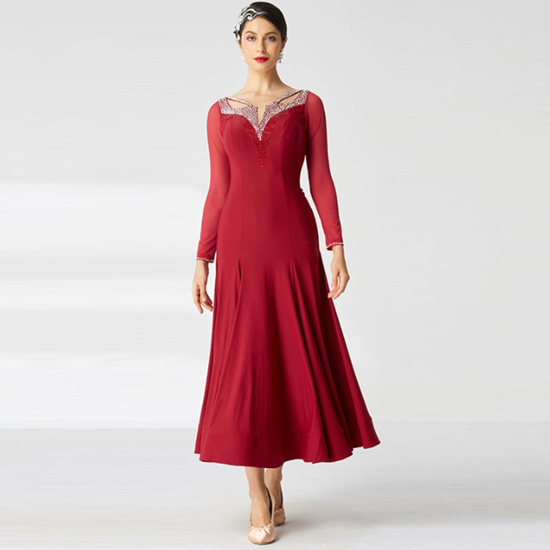 YUN Customisable-Women's Long sleeve DiamonDance Costume Dress For Ballroom Dancing standard/Smooth Dress