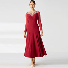 YUN Customisable-Women's Long sleeve DiamonDance Costume Dress For Ballroom Dancing standard/Smooth Dress