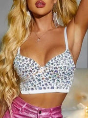 Sparkling Rhinestone Push-Up Bra Top For Clubbing