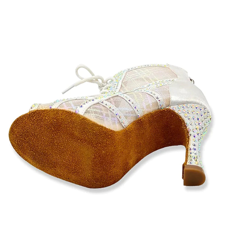 Women's Mesh Sequin Customized Heel Dance Boots Salsa Dance Shoes