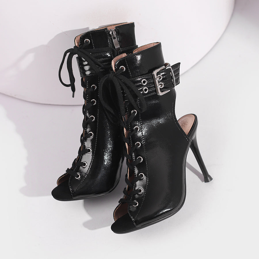 Women's 10cm Heel Rubber Sole Leatherette JazDance Shoes Open Toe Dance Heels Boots