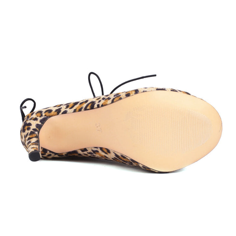 Women's 9cm Heel Rubber Sole Leopard Print Leatherette JazShoes Lace-up Closed Toe Dance Heels Boots