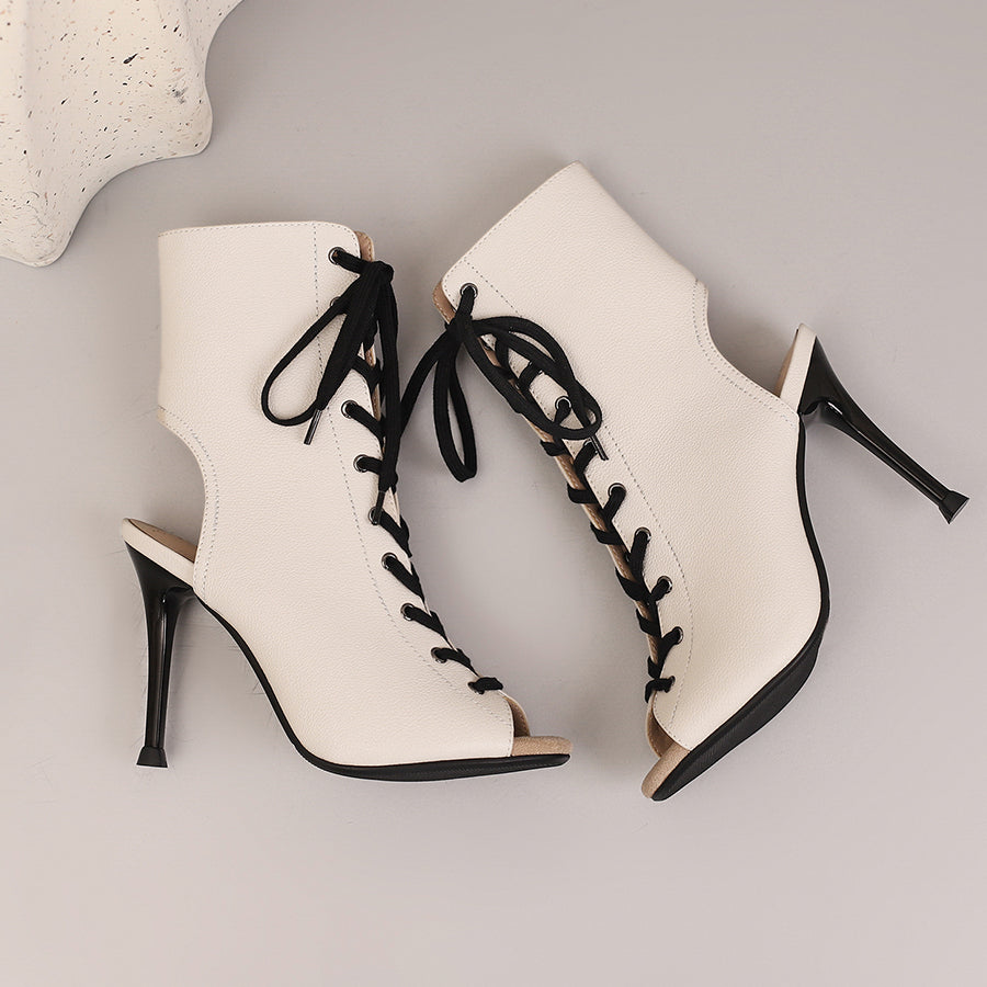 Women's 10cm Heel Rubber Sole Leatherette JazDance Shoes Open Toe Dance Heels Boots
