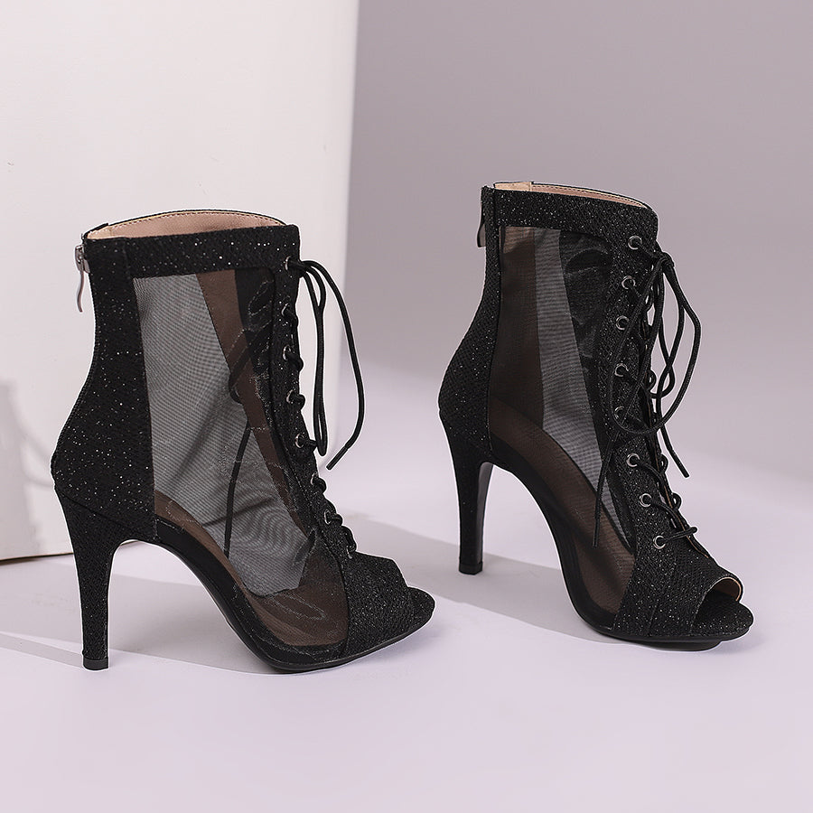 Women's 10cm Heel Rubber Sole Leatherette JazShoes Open Toe Dance Heels Boots