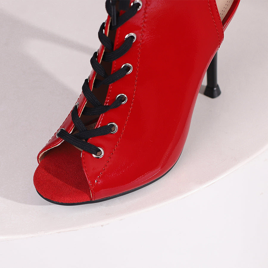 Women's 10cm Heel Rubber Sole Leatherette JazDance Shoes Open Toe Dance Heels Boots
