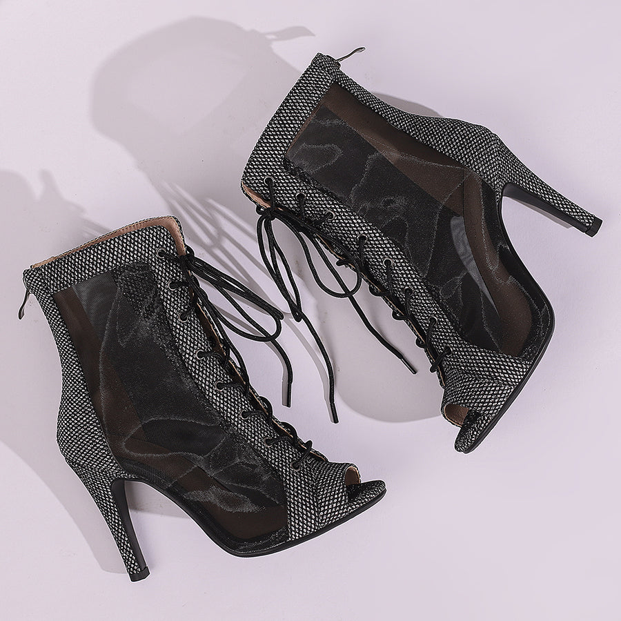 Women's 10cm Heel Rubber Sole Leatherette JazShoes Open Toe Dance Heels Boots