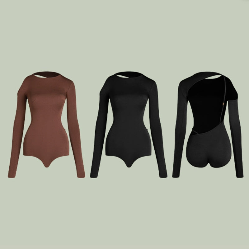 Women's Round Neck Long Sleeve Backless DanceWear Bodysuit Leotards