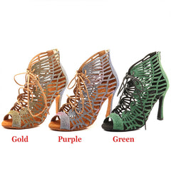 Women's Green Sparng Gliiter Customized Heels Dance Boots JazSalsa Dancing Shoes