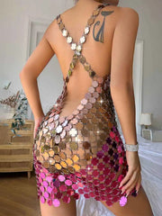 Pink Chainmail Dress - Pink Sparkle Mini Dress - Disco Gradient Sequin Dress