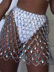 Body Chain Boho Colorful Rhinestone Midi Skirt