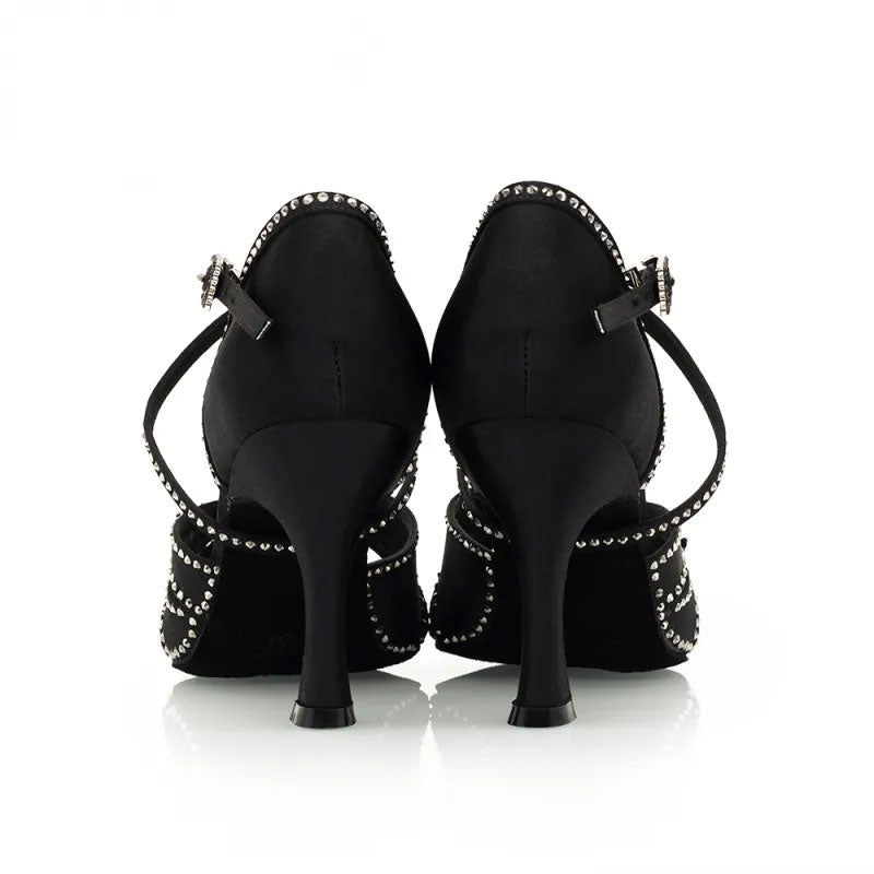 Women's Black Customized Heel Satin Salsa Dance Shoes Latin Dance Shoes