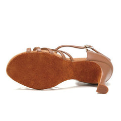 Women's Brown Customized Heel T-Strap Latin Dance Shoes Ballroom Dance Shoes