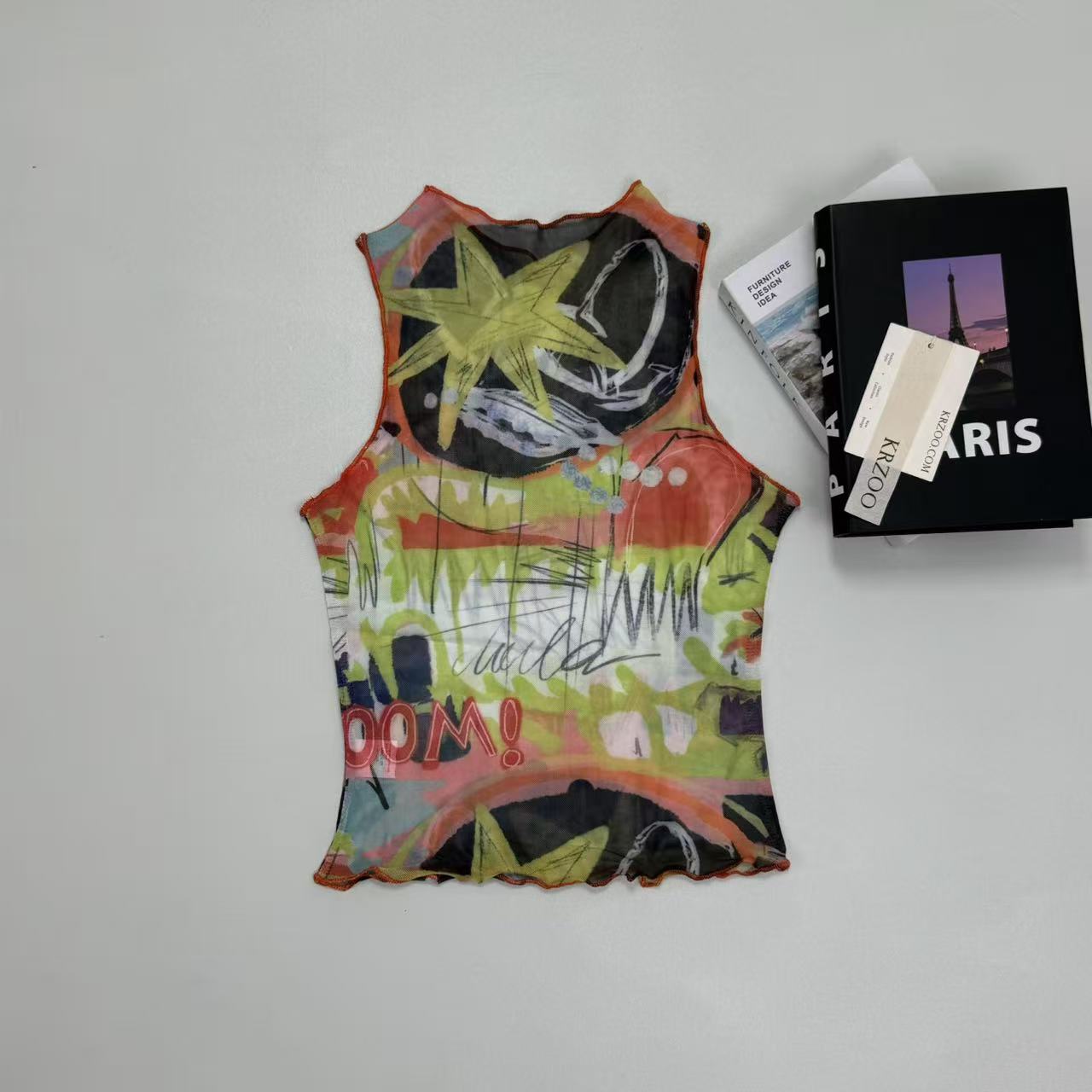 Sleeveless printed earthenware blazer