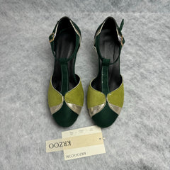Color-matched round-toe high-heeled shoes