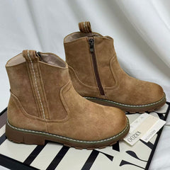 Suede leather boots with fleece lining and flat sole