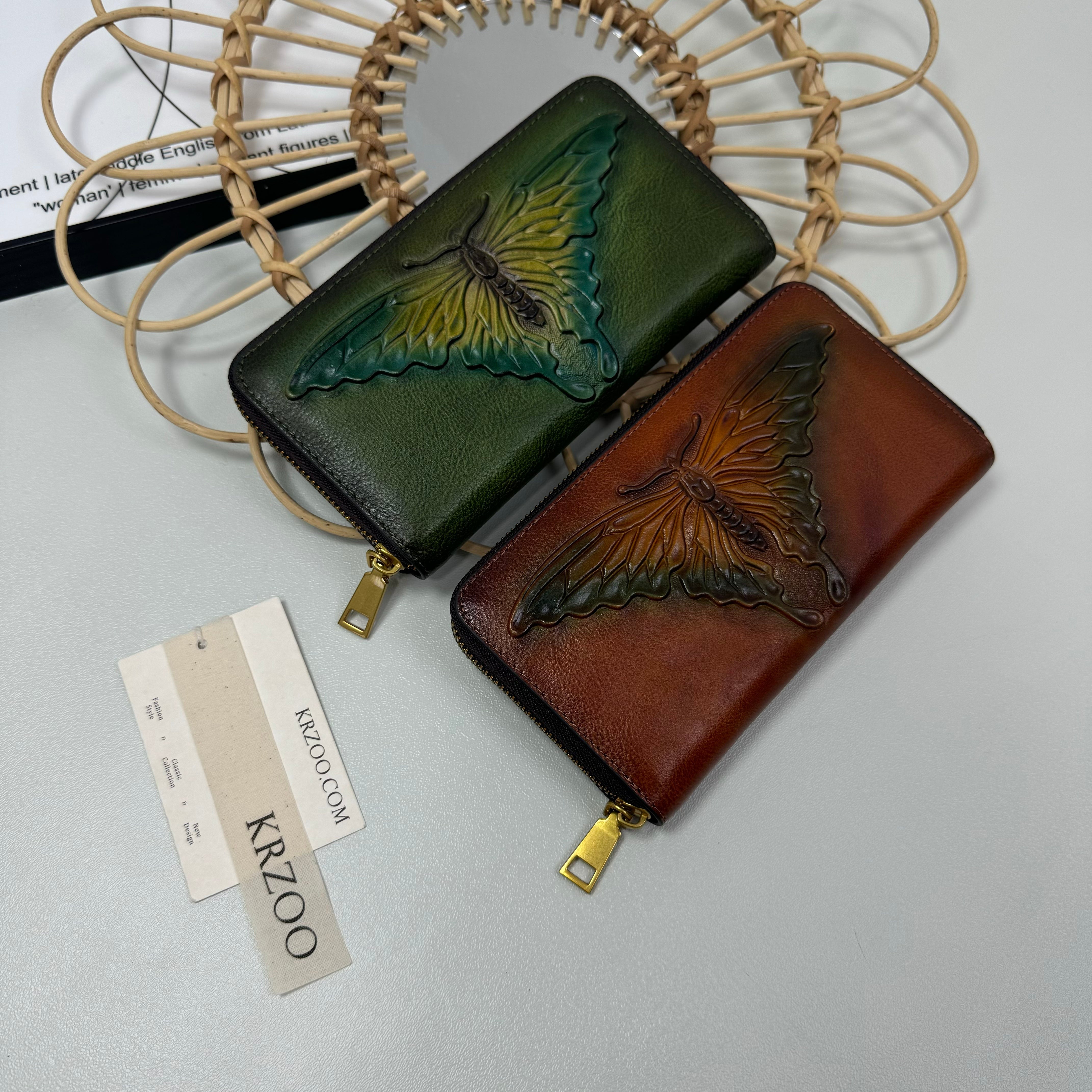Butterfly embossed leather wallet