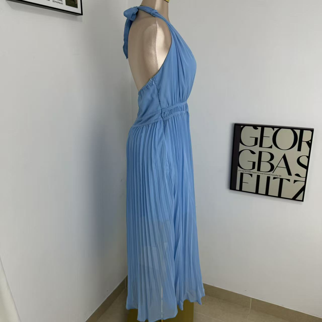 Bright chiffon light blue long dress
