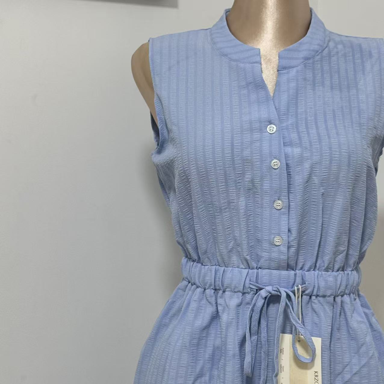 Woven Button-Front Waist-Tie Dress