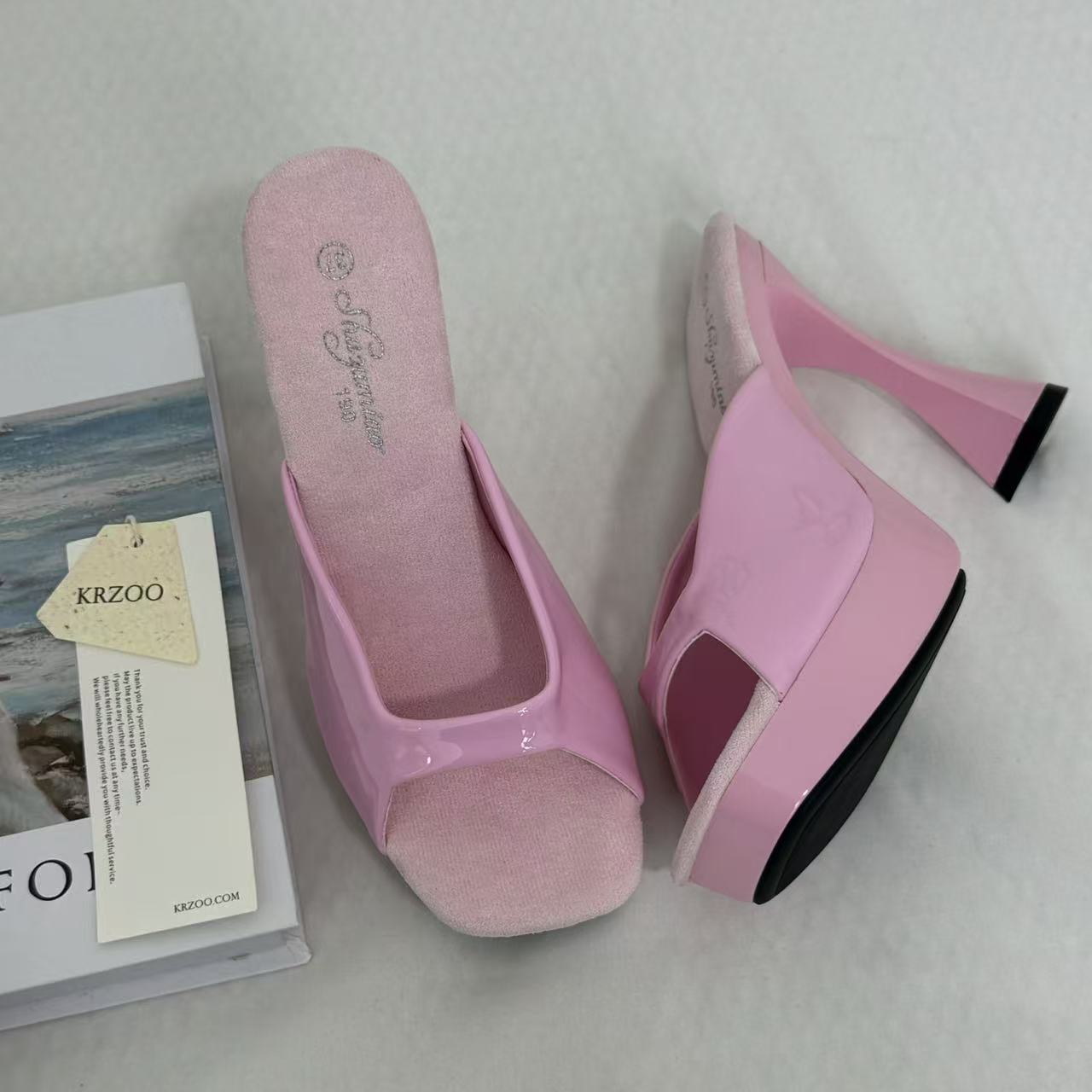 Square-Toe Crystal High Heels With Block Heels