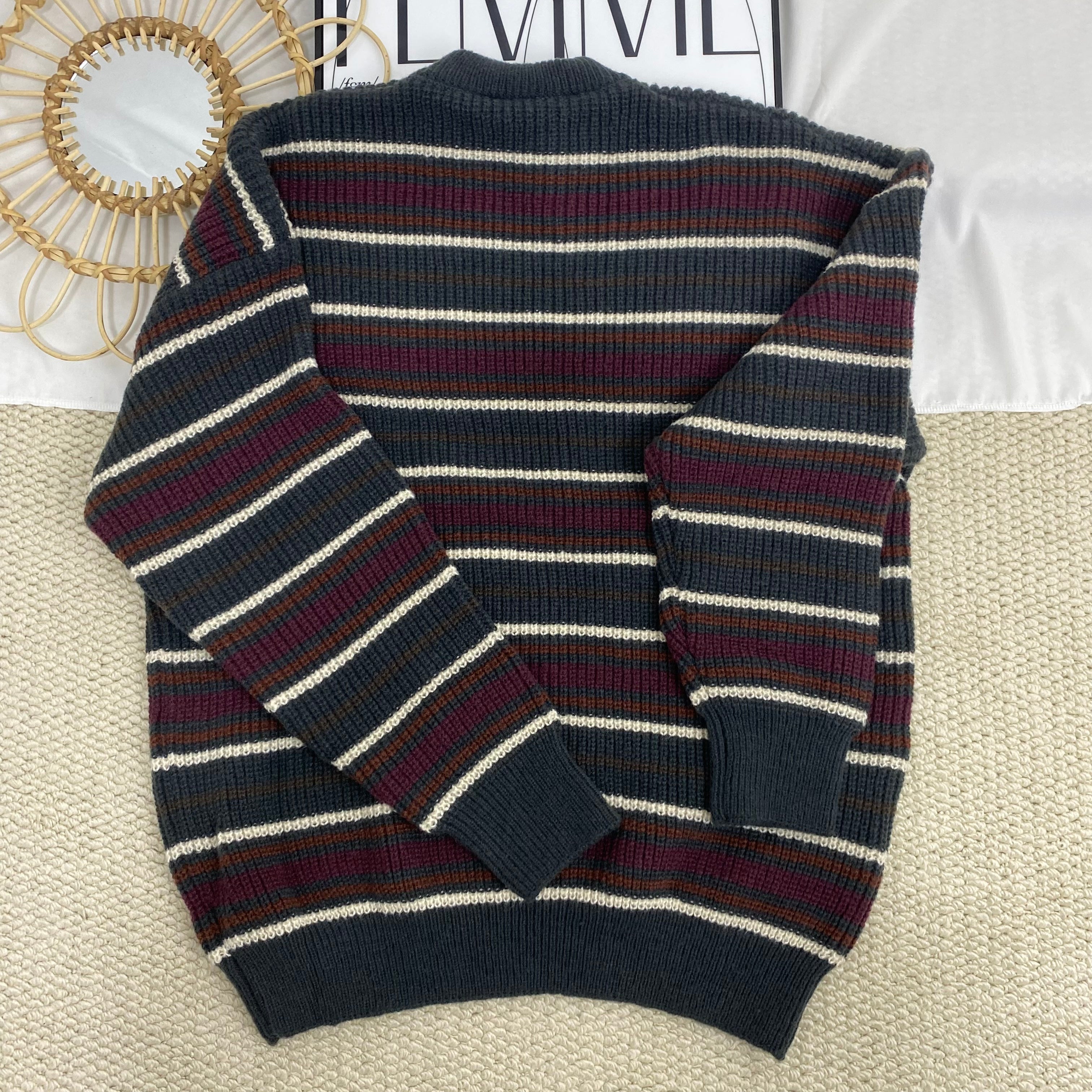Retro Contrast Striped Sweater