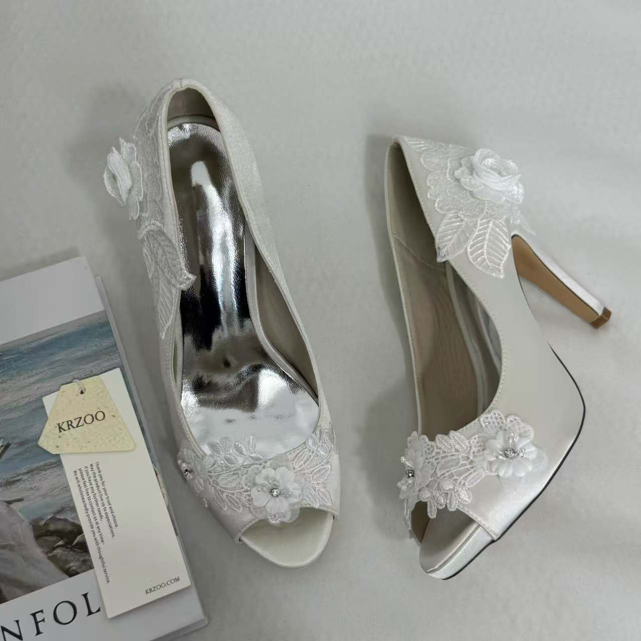 Low-Cut Pearl-Embroidered High Heels