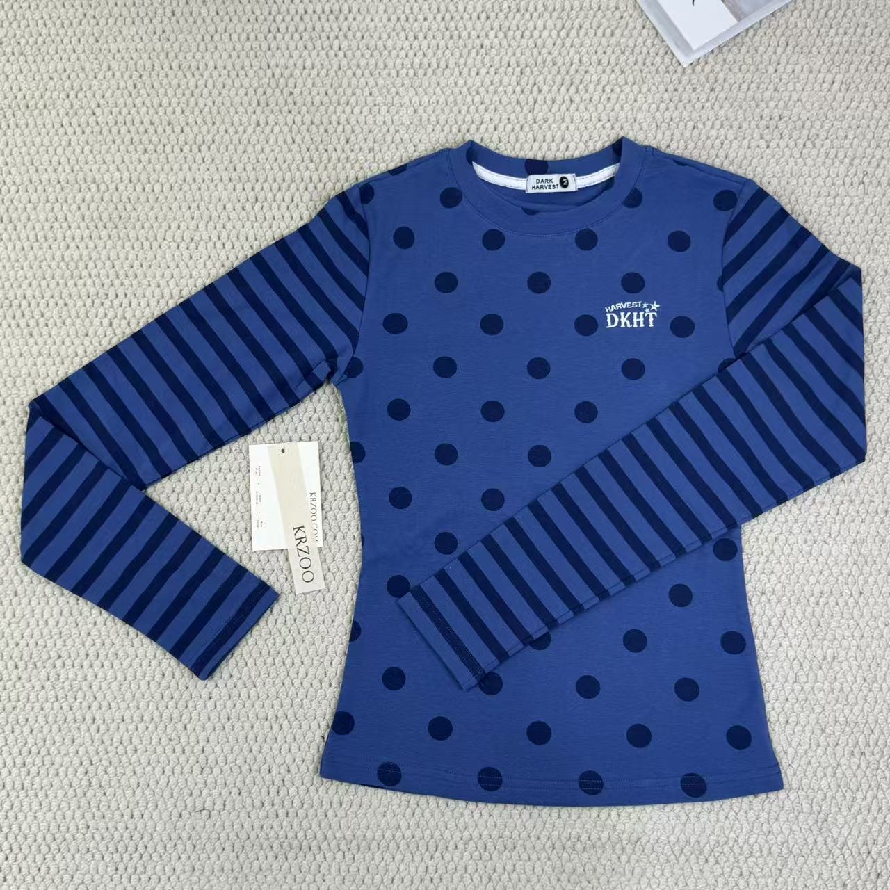 Striped and polka-dot all-over long-sleeved shirt