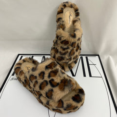 Leopard Print Platform Fur Slippers