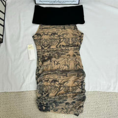 Retro-Print Off-The-Shoulder Ppatchwork Dress