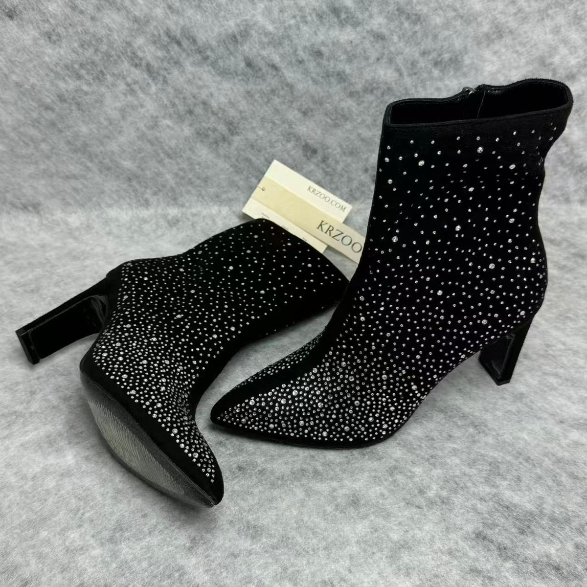 Pointed-toe water droplet stacked ankle boots