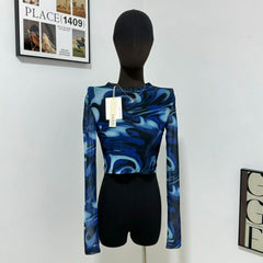 Crew Neck Pullover Printed Crop Top