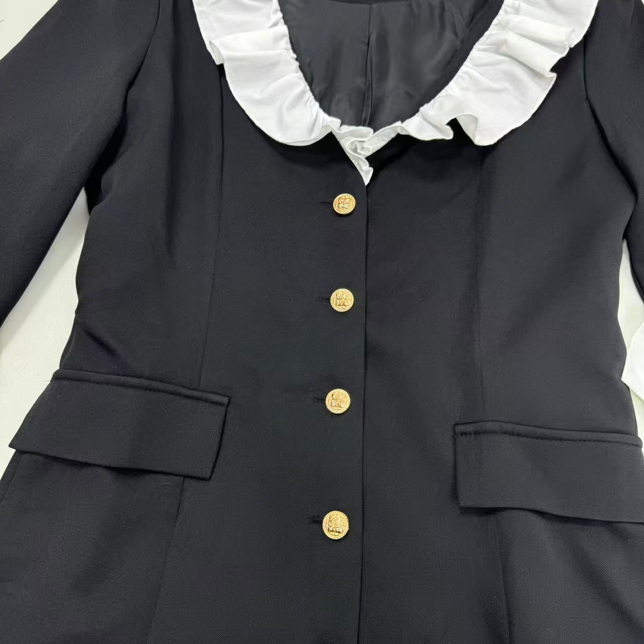 Button A-shaped fake two-piece blouse dress