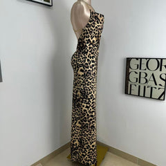 Irregular High-Slit Leopard Print Dress