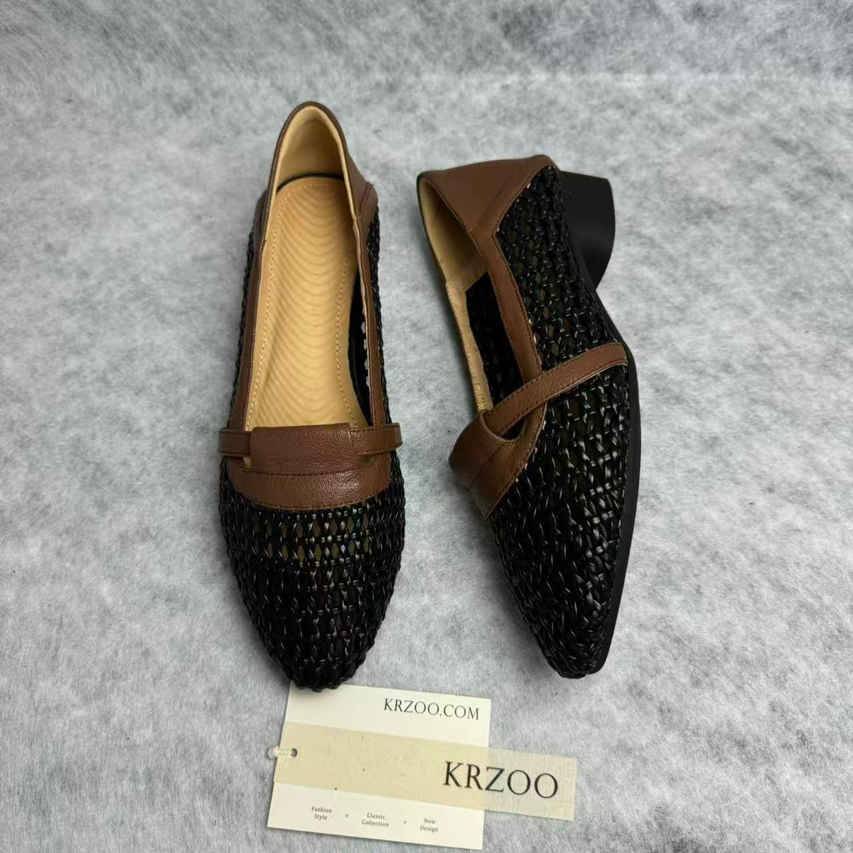 Hollow-woven square-toe shoes