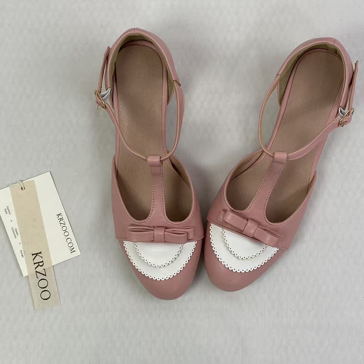 T-shaped buckle mid-calf shoes