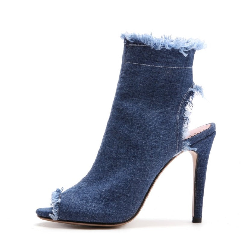 Women's Denim 10cm Denim Rubber Sole Dance Boots Dance Shoes