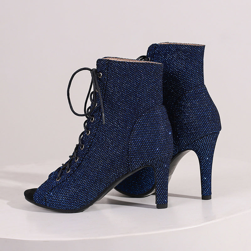 Women's PU 9cm Silm Heel Sequin Lace-up Dance Boots JazDance Shoes