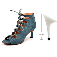 Women's Blue Denim Customized Heel Dance Boots Salsa JazDance Shoes