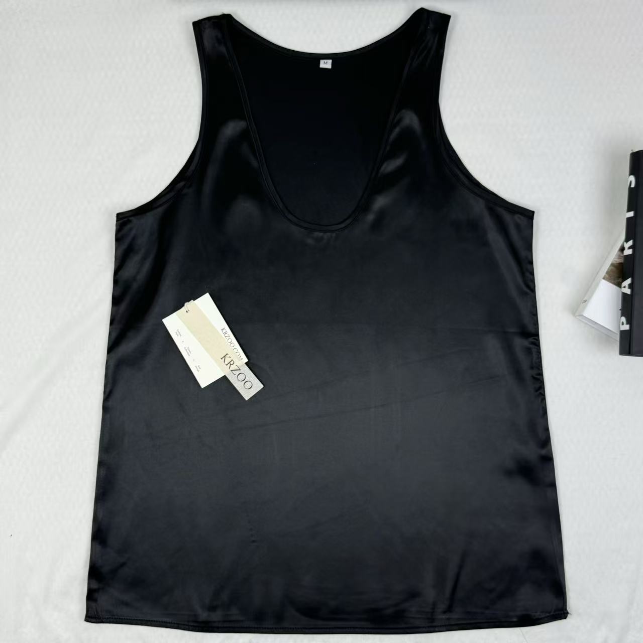Silk round-neck tank top with straps
