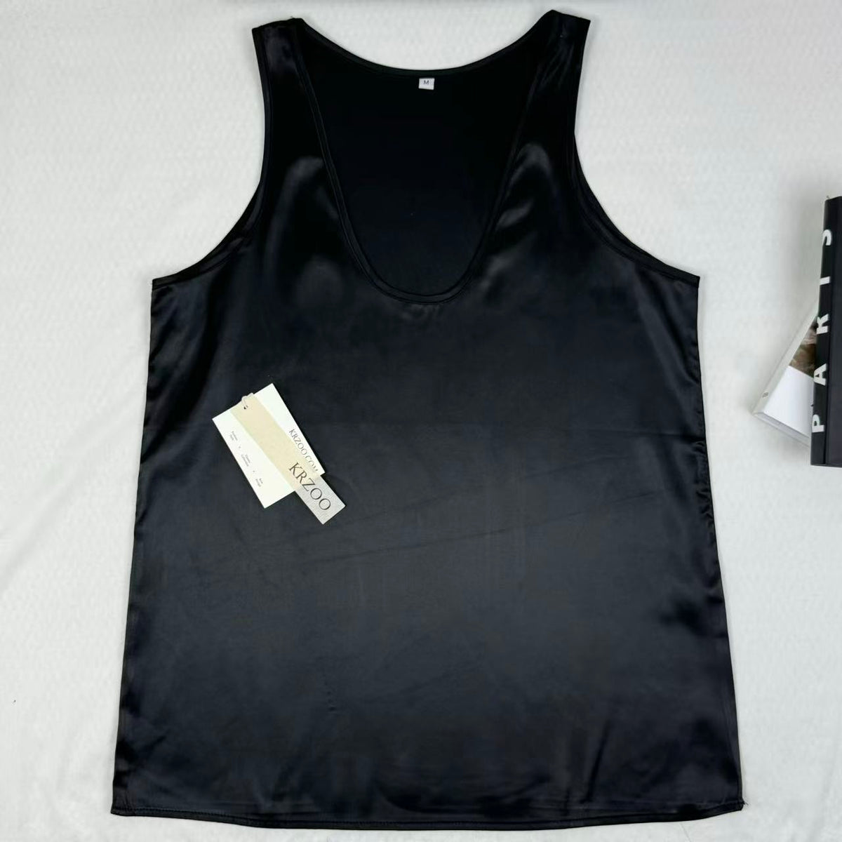 Silk round-neck tank top with straps