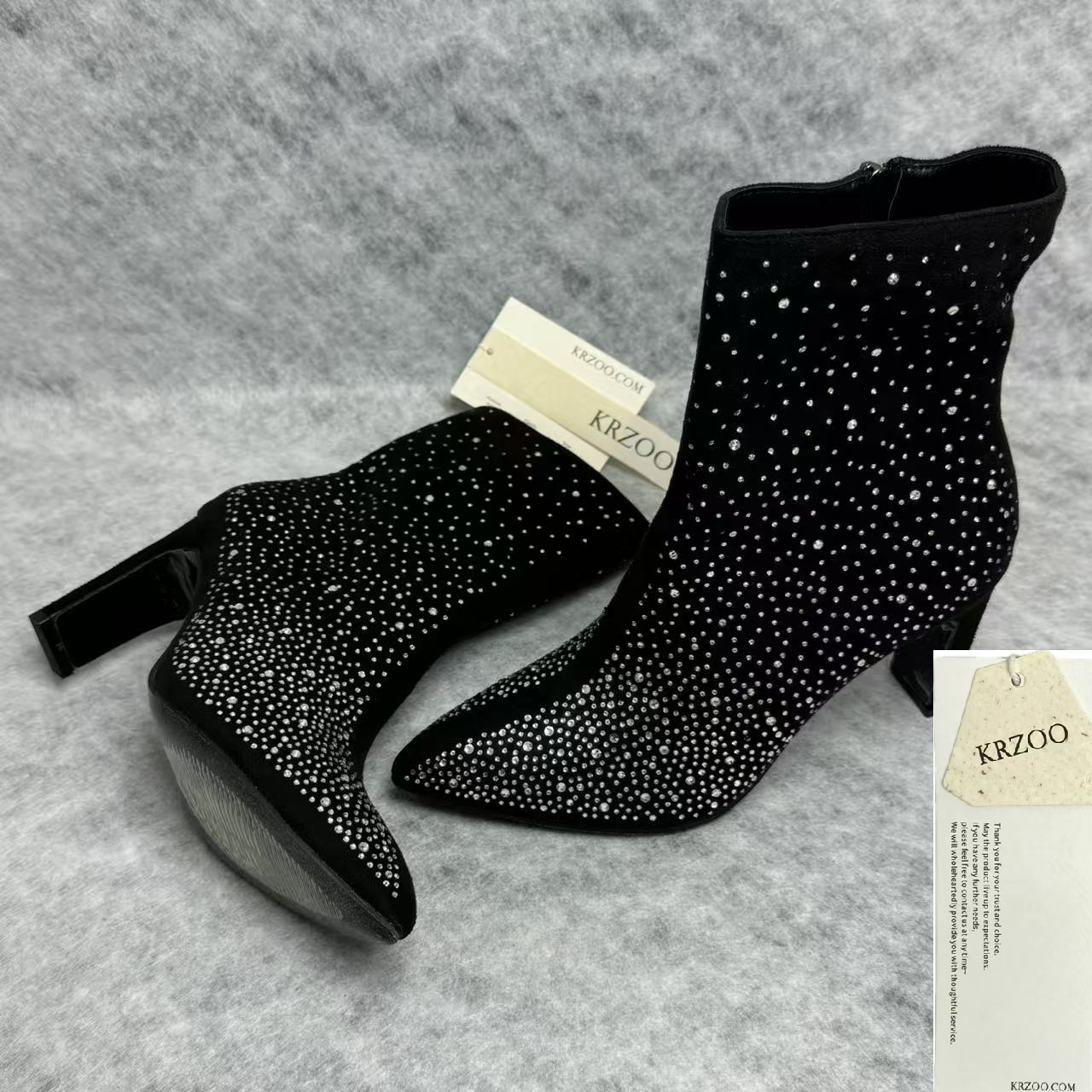 Pointed-toe water droplet stacked ankle boots