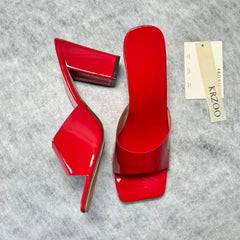 Square-toe thick-soled single-heeled high heel